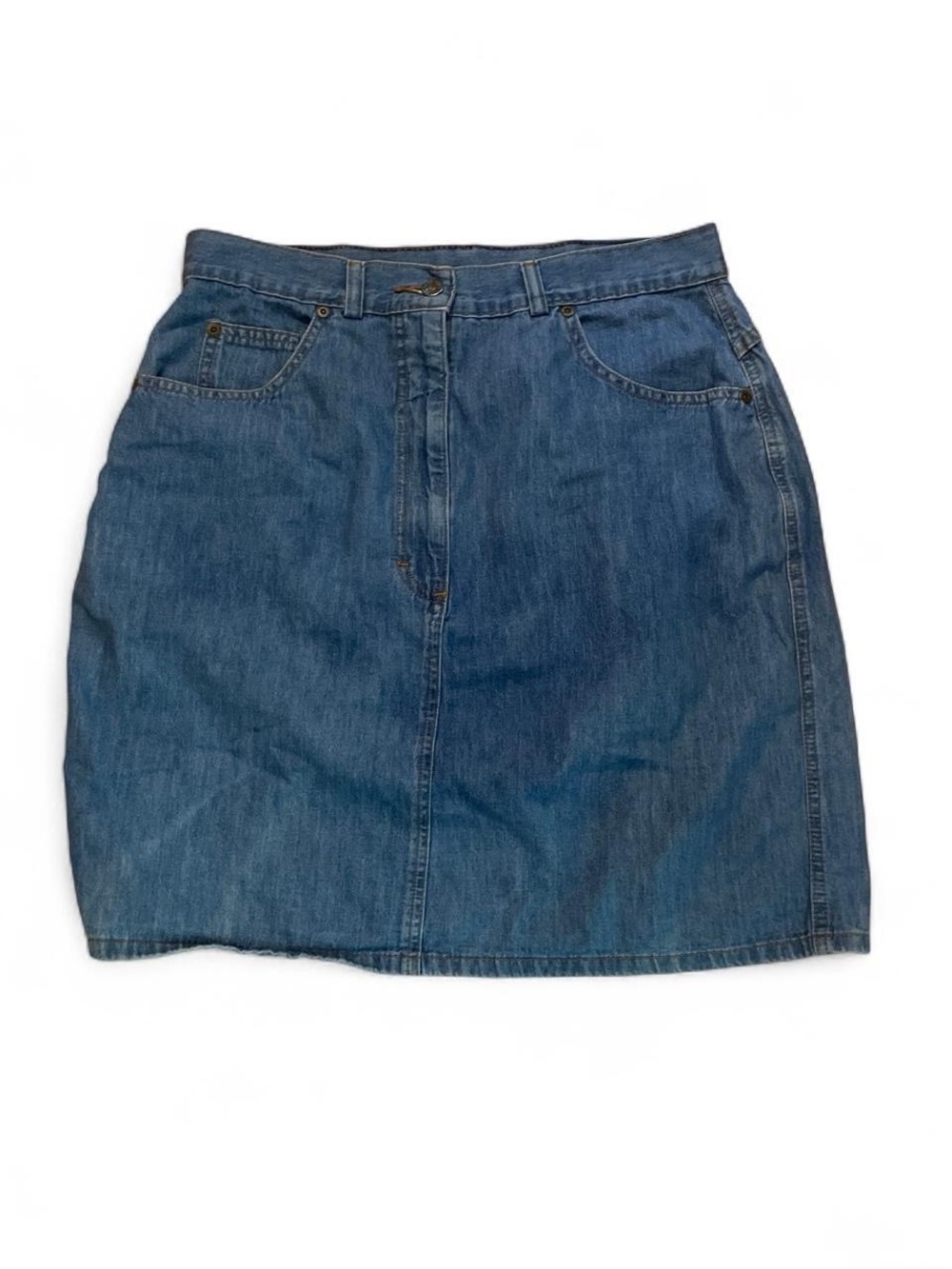Woolrich Women's M Vintage 80s 14 Stone Wash Faded Knee Length Denim Jean Skirt